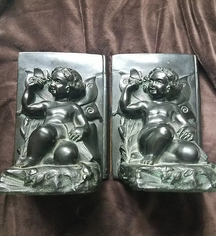 Pair of 1920s Bronze Ronson “Fairy” Art Nouveau Bookends